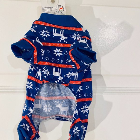 Pet Pajamas with Reindeer. XS. Red/White/Blue - Picture 2 of 3